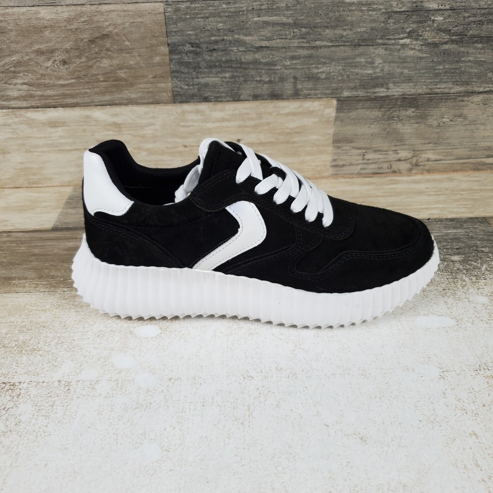 Steve Madden Shereen Womens Shoes Sz 6.5 M Black Suede Round Toe Lace Up Sneaker